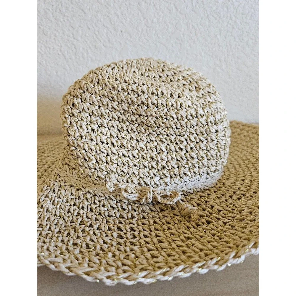 Baby Gap Kids Straw Sun Hat Tan Gold Beach Summer Floppy Brim S/M 2-3 Years